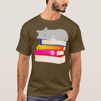 Camiseta Gato dormindo em cima de Livros Amante de Gato Lei