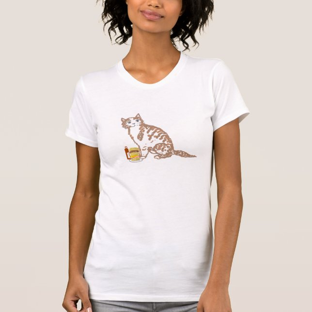 Camiseta Gato dos desenhos animados, bonito, e comendo um (Frente)