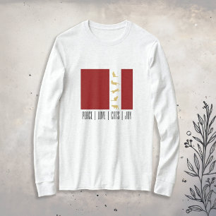 Camiseta Gato Dourado de Natal Vermelho Moderno