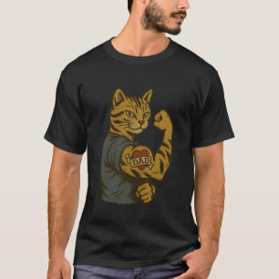 Camiseta Gato Durão Engraçado com Tatuagem de Eu Amo PAPAI