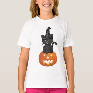 Camiseta gato e abóbora bonitos felizes do Dia das Bruxas