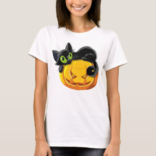 Camiseta gato e abóbora bonitos felizes do Dia das Bruxas