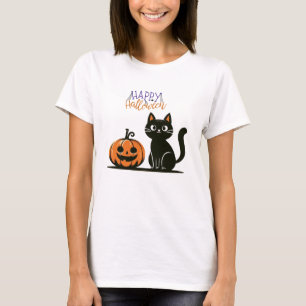 Camiseta Gato e abóbora do feliz Halloween