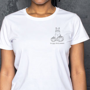 Camiseta Gato e Abóboras - Linha Mínima Arte Feliz Dia das 