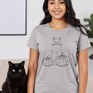 Camiseta Gato e Abóboras - Mínimo Dia das Bruxas