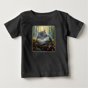 Camiseta Gato e ave em natureza serena