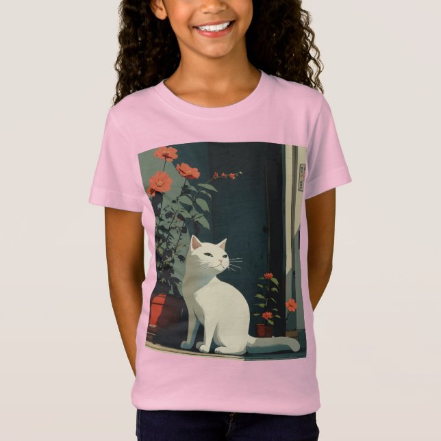 Camiseta Gato e Bloom Minimalistas - Estilo Kitano Takeshi  (Frente)