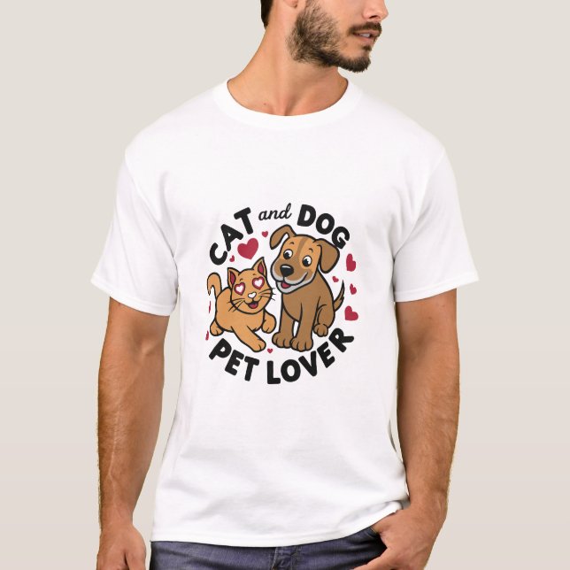 Camiseta Gato e Cachorro - Adorável Camisa-T do Pet Lover (Frente)