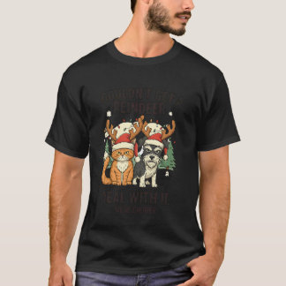 Camiseta Gato e Cachorro de Natal Engraçados Não Conseguira