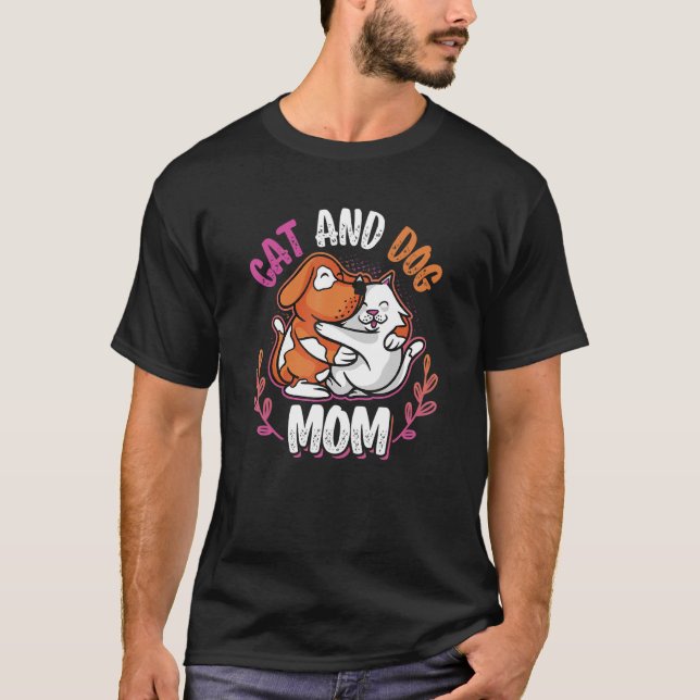 Camiseta Gato E Cachorro Mãe Pets Cachorro E Mãe (Frente)
