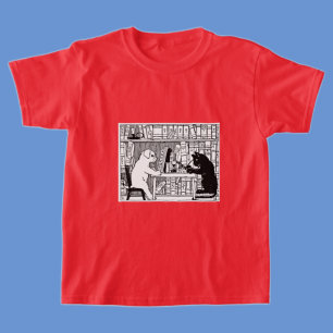 Camiseta Gato e Cachorro Vintage Biblioteca Literária 