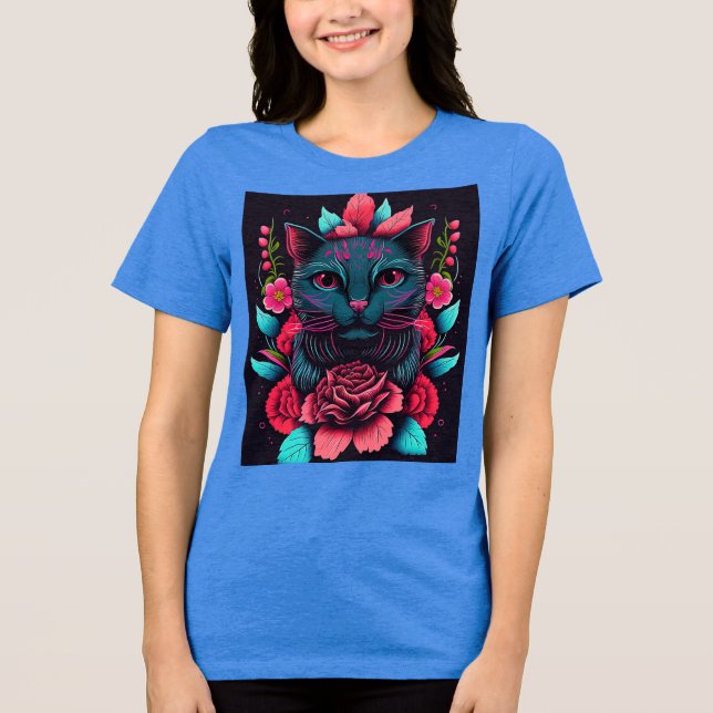 CAMISETA GATO E FLORES COLORIDOS (Frente)