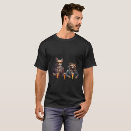 Camiseta Gato e Guaxinim bebendo cerveja juntos