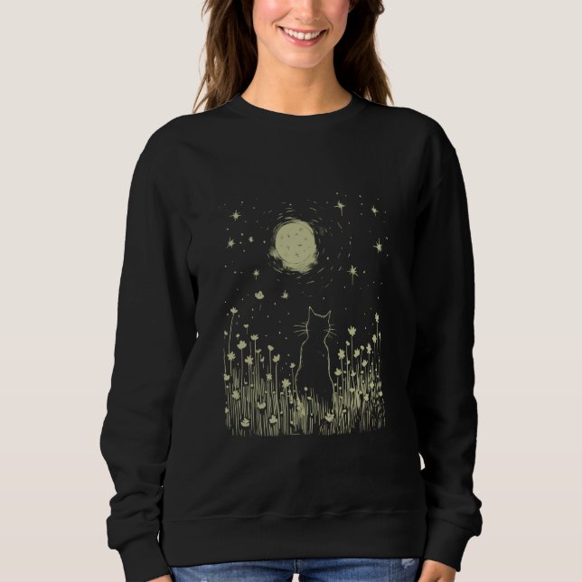 Camiseta Gato e Lua Engraçado Gato Grande e Grande Presente (Frente)