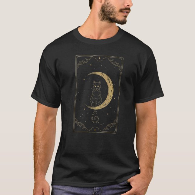 Camiseta Gato e Lua Oculto Góthico Halloween Gótico (Frente)