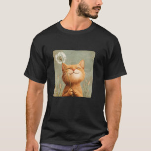 Camiseta Gato e Magia de Dente-de-Leão para um Toque Suave 