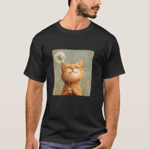 Camiseta Gato e Magia de Dente-de-Leão para um Toque Suave 
