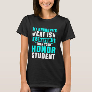 Camiseta Gato é Mais Inteligente que seu Aluno de Honra Avô