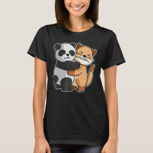 Camiseta Gato E Panda Abraçando Gatinhos Cuecas Para Mulher