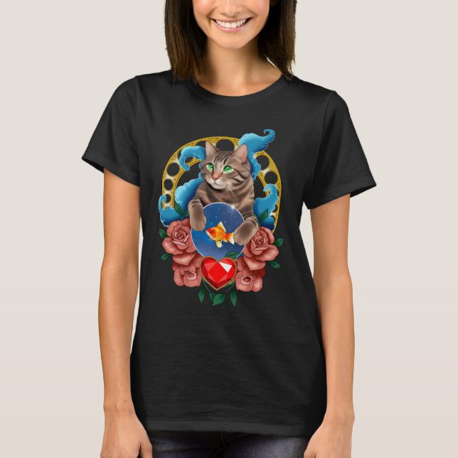 Camiseta Gato e peixe de bola de cristal (Frente)