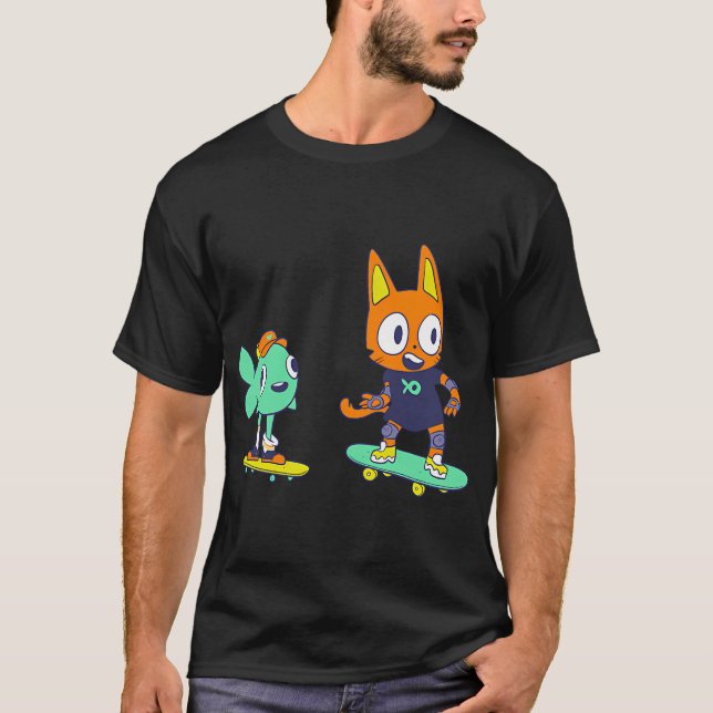 Camiseta Gato e Peixe de Skate (Frente)