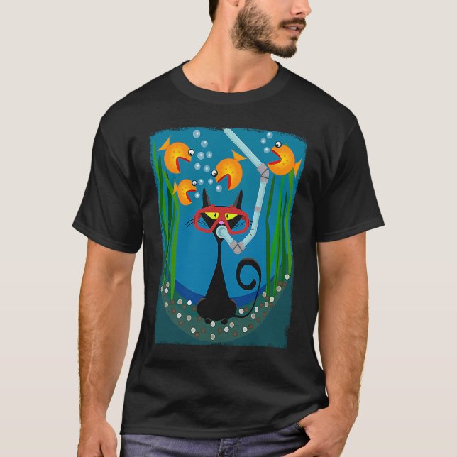 Camiseta Gato e Peixe Dourado Reto Kitty Cat (Frente)