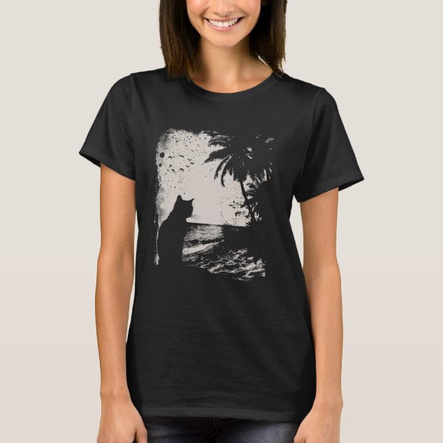 Camiseta Gato e Praia Tropical (Frente)