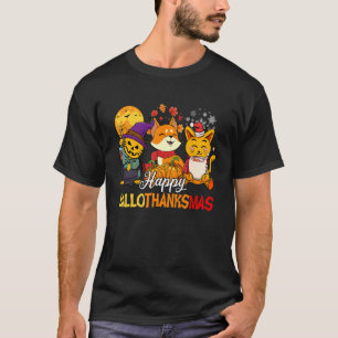 Camiseta Gato e Raposa Feliz Natal de Halloween e Hallot