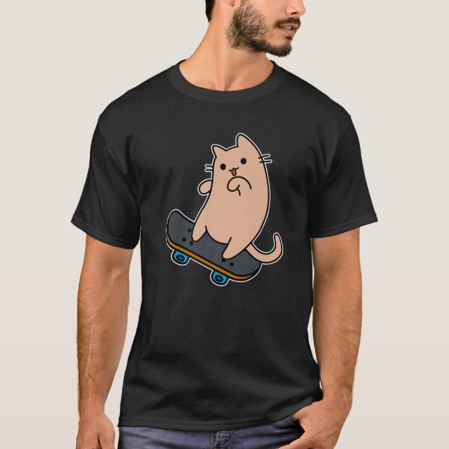 Camiseta Gato E Skateboard Kit De Cartoon Engraçado (Frente)