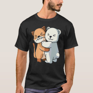 Camiseta Gato E Urso Polar Animal Fofo Abraçando Mulheres M