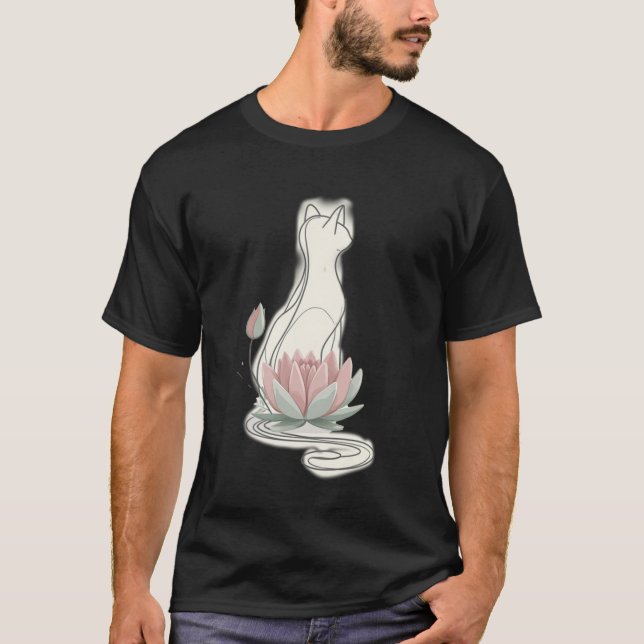 Camiseta Gato Elegante e Flor de Lótus (Frente)