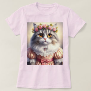 Camiseta Gato Elegante em Vestido Vitoriano Rosa