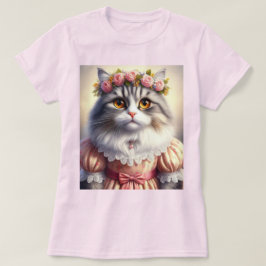 Camiseta Gato Elegante no Vestido Vitoriano Rosa