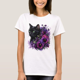 Camiseta Gato em Aquarela Pensées PNG Design Floral Jardim