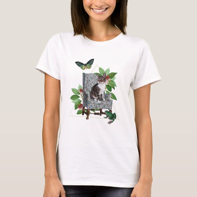 Camiseta Gato em Colagem de Borboleta de Sapo (Frente)