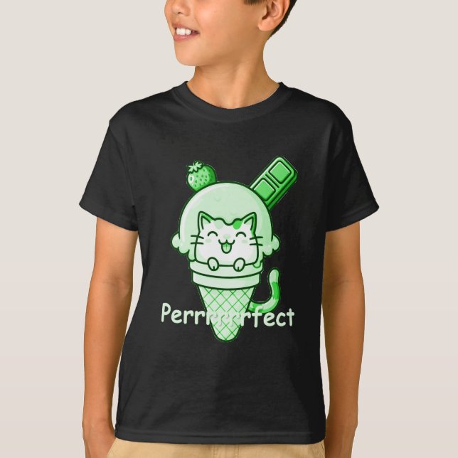 Camiseta Gato em Cone Verde Perfeito (Frente)