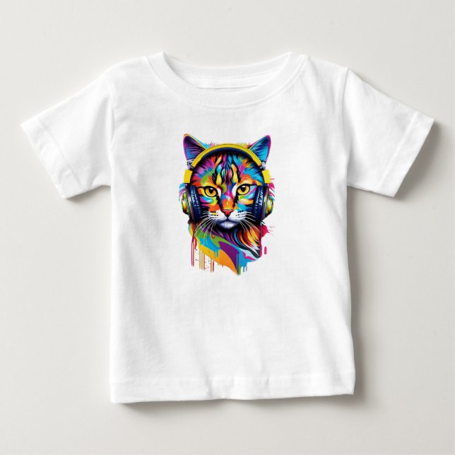 Camiseta Gato em fones de ouvido (Frente)