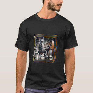 Camiseta Gato em jaqueta de armadura tocando piano, canta a