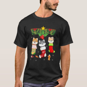Camiseta Gato em Meia Papai Noel Roupas de Natal Luzes Chap