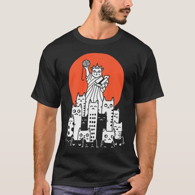 Camiseta Gato em Nova Iorque, NYC, América, EUA, Patriot, M (Frente)