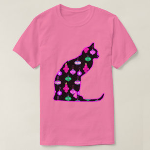 Camiseta Gato em Padrão de Enfeites de natal
