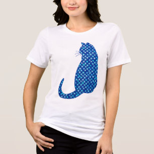 Camiseta Gato em Padrão de Estrelas em Azul Profundo