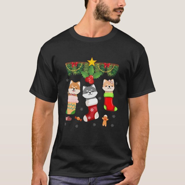 Camiseta Gato Em Papais noeis De Meia Pijama De Natal Luz E (Frente)