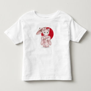Camiseta Gato em Quimono Rosa, por Natasha Us  