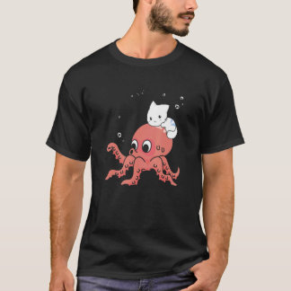 Camiseta Gato em um polvo design fofo oceano infantil