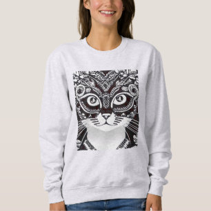 Camiseta Gato em uma máscara de Mardi Branca preto e branco
