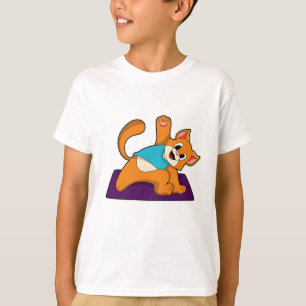 Camiseta Gato em Yoga com tapete Yoga