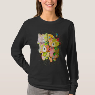 Camiseta Gato Empilhado Colorido com Salpicos de Tinta Fofo