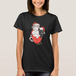 Camiseta Gato Empilhar Em Xícara De Natal Pijama Fofo Gatin