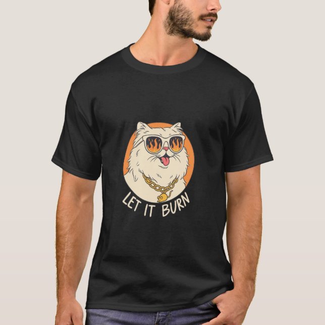 Camiseta Gato Engraçado 2026 Humor Deixe Queimar Manga Long (Frente)